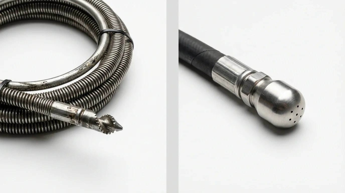 Drain snake cable and hydro jetting nozzle used for drain cleaning in Cottage Grove, MN