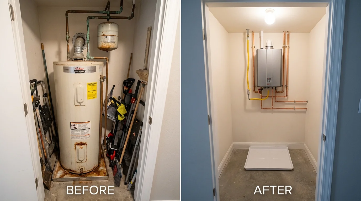 Tank water heater versus wall-mounted tankless unit comparison for Cottage Grove, MN homeowners