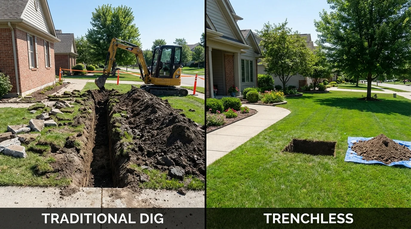 Trenchless sewer repair with minimal yard damage versus traditional excavation in Cottage Grove, MN